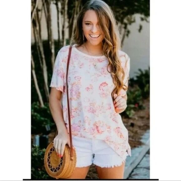 ✨HP✨NWOT✨Free People Tourist T-Shirt Pink Floral Blush✨ - Picture 1 of 10